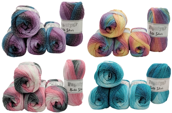 500 g Papatya Batik Glitter Glitzerwolle , Effektwolle mehrfarbig, 5x100 Gramm Metallic - Wolle bunt